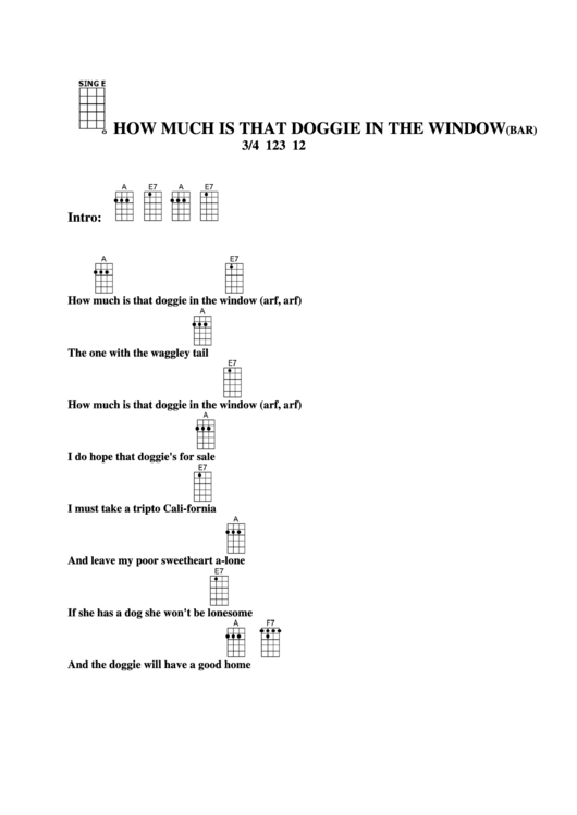 How Much Is That Doggie In The Window (Bar) Chord Chart Printable pdf