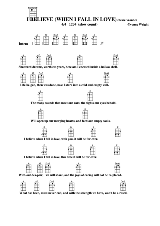 I Believe (When I Fall In Love) - Stevie Wonder Chord Chart Printable pdf