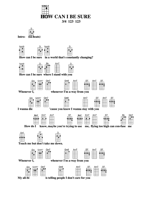 How Can I Be Sure Chord Chart Printable pdf