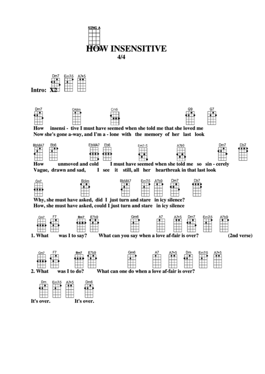 How Insensitive Chord Chart Printable pdf