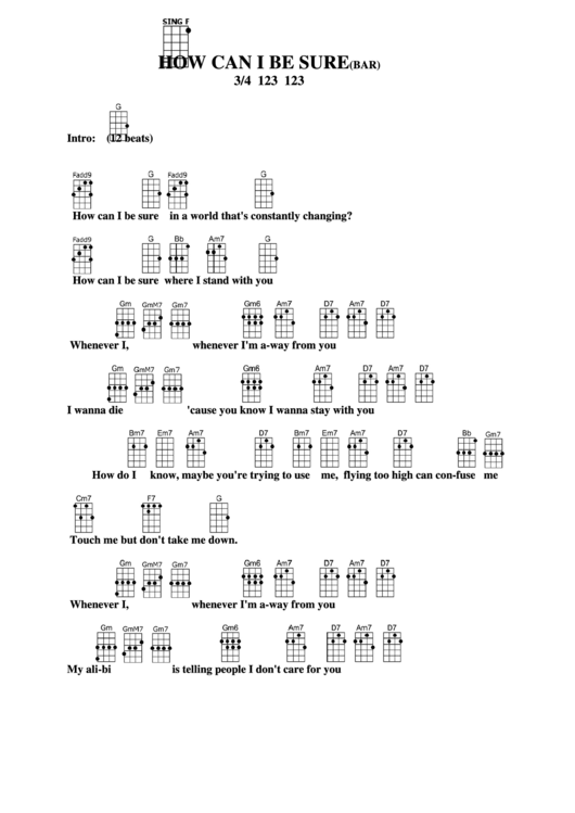 How Can I Be Sure (Bar) Chord Chart Printable pdf