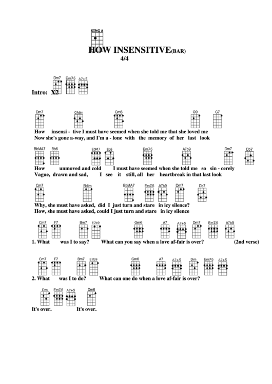 How Insensitive (Bar) Chord Chart Printable pdf