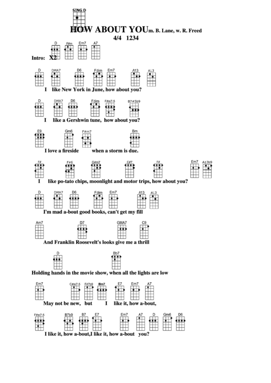 How About You - M. B. Lane, W. R. Freed Chord Chart Printable pdf