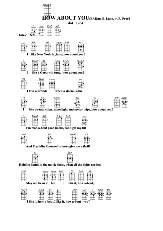 How About You (Bar) - M. B. Lane, W. R. Freed Chord Chart Printable pdf