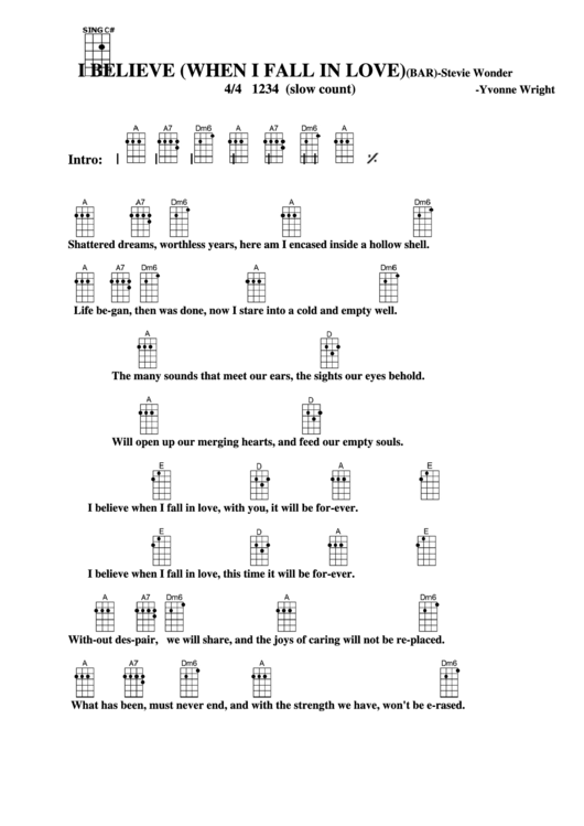 I Believe (When I Fall In Love) (Bar) - Stevie Wonder Chord Chart Printable pdf