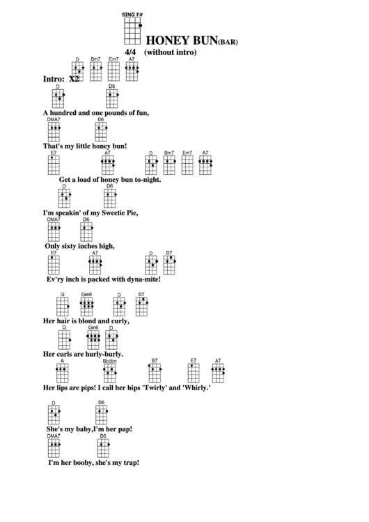 Honey Bun (Bar) Chord Chart Printable pdf