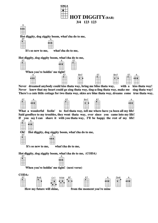 Hot Diggity (Bar) Chord Chart Printable pdf