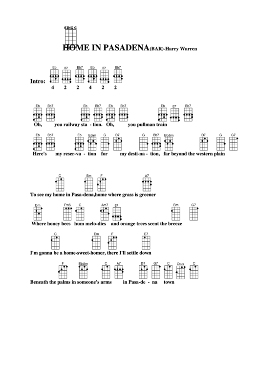 Chord Chart - Harry Warren - Home In Pasadena(Bar) Printable pdf