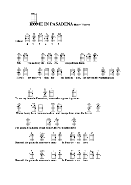 Chord Chart - Harry Warren - Home In Pasadena Printable pdf
