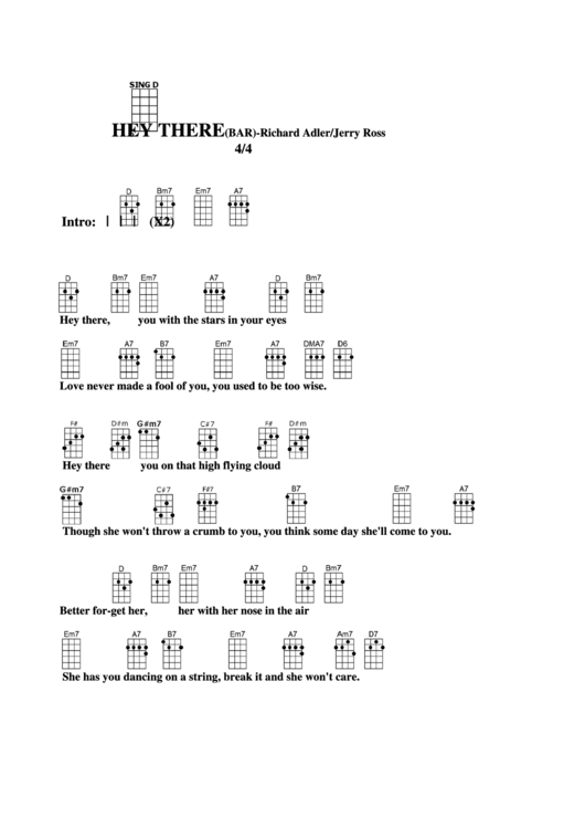 Hey There (Bar) - Richard Adler/jerry Ross Chord Chart Printable pdf
