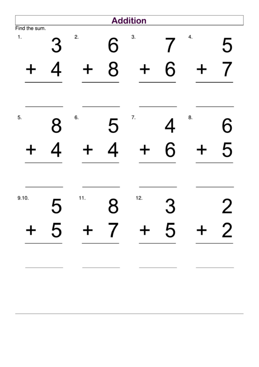 Addition Of Numbers printable pdf download