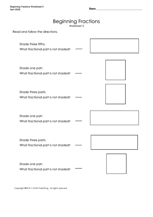 Beginning Fractions Worksheet Printable pdf