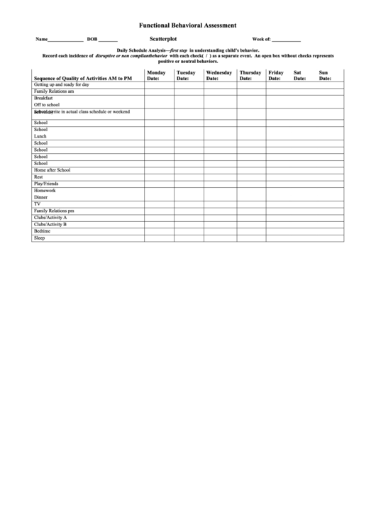 Functional Behavioral Assessment Printable pdf