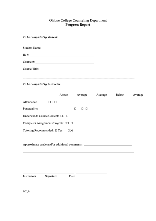 Ohlone College Counseling Department Progress Report Printable pdf