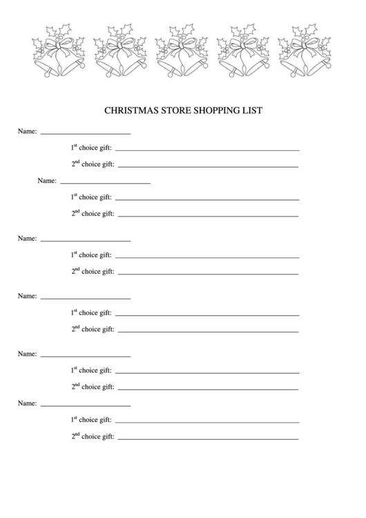 Christmas Store Shopping List Template Printable pdf