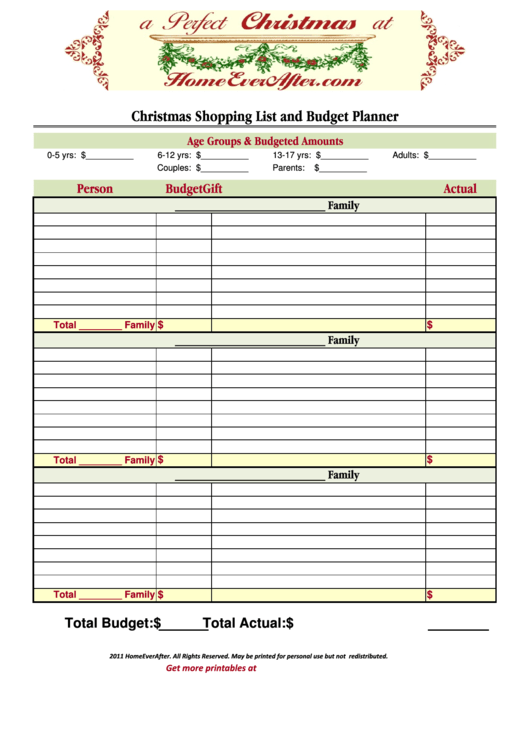 Christmas Shopping List And Budget Planner Template Printable pdf