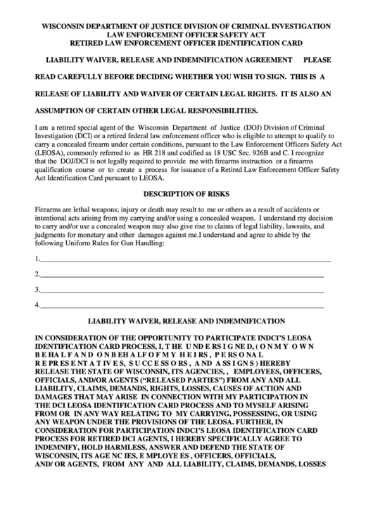 Wisconsin Department Of Justice Division Of Criminal Investigation Law Enforcement Officer Safety Act Retired Law Enforcement Officer Identification Card Printable pdf