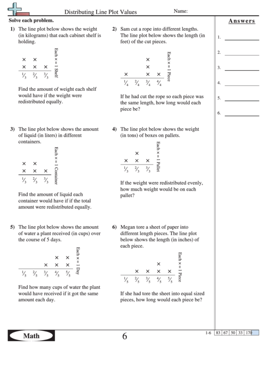 Distributing Line Plot Values Worksheet Template Printable pdf