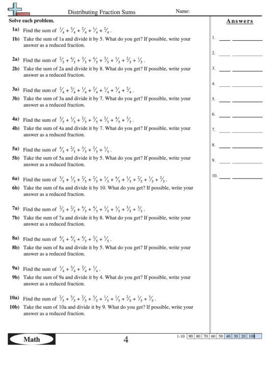 Distributing Fraction Sums printable pdf download
