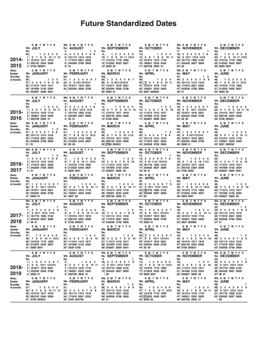 10-year Standardized Calendar (2014-2024)