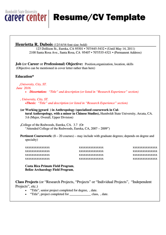 Resume Cv Sample Printable pdf