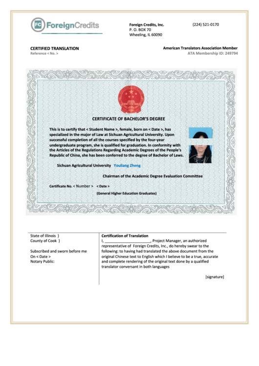 Certificate Of Bachelors Degree Template Printable pdf