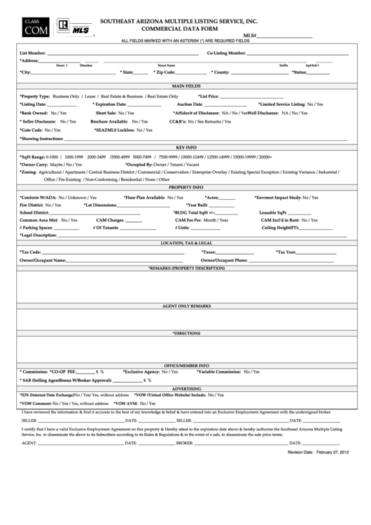 Commercial Data Form