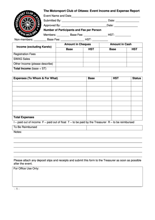 Event Income And Expense Report Template Printable pdf