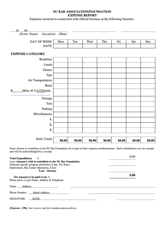 Fillable Expense Report Template Printable pdf