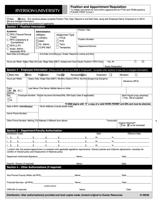 Fillable Position And Appointment Requisition Printable pdf