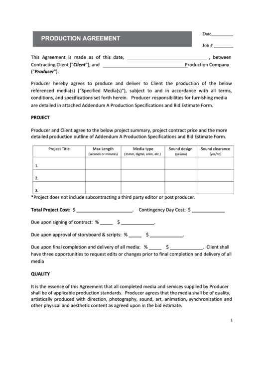 Nimia Production Contract Template Printable pdf