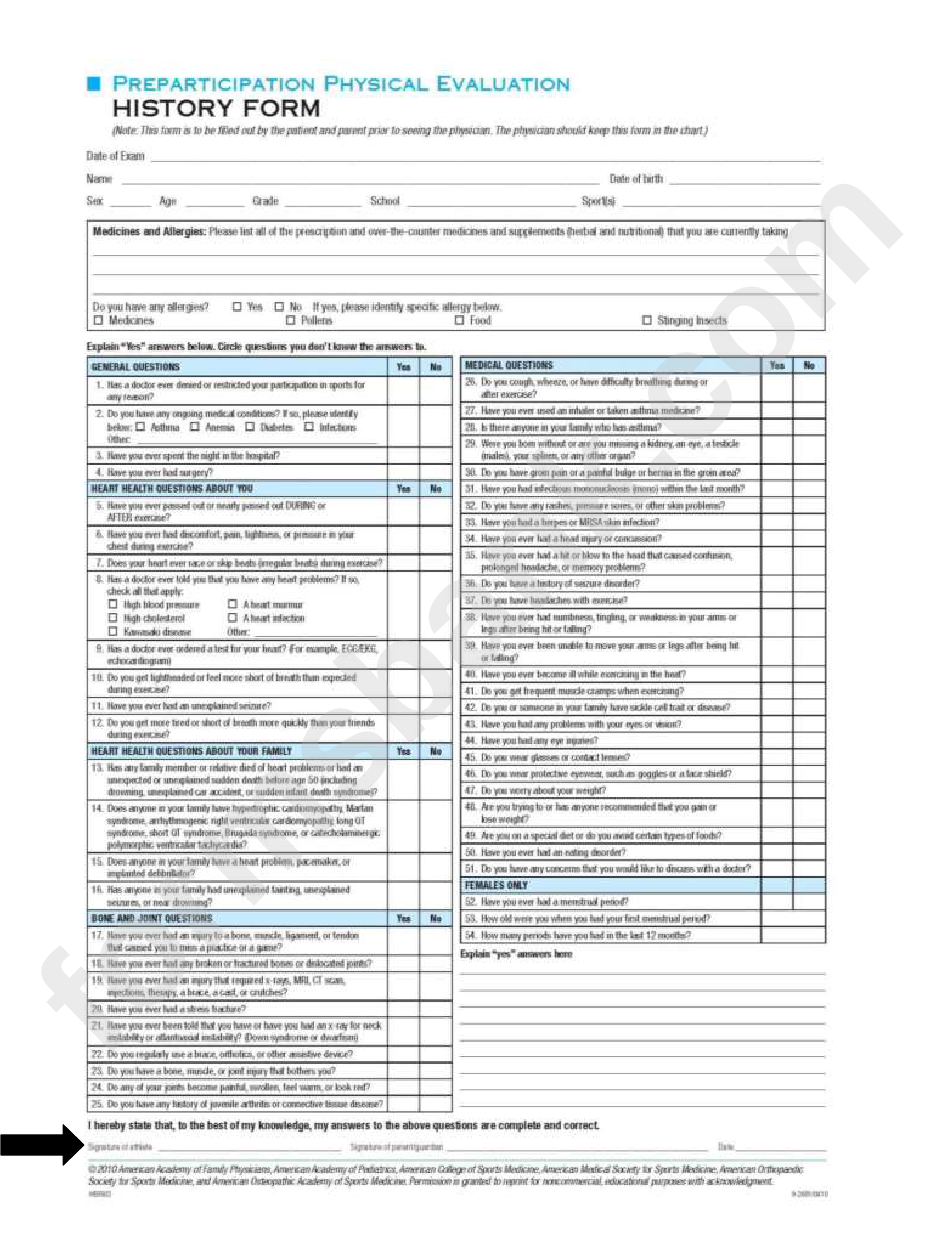 Sports Qualifying Physical Examination Form - Bedford Public Schools