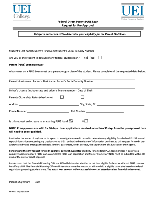 Federal Direct Parent Plus Loan Application Printable pdf