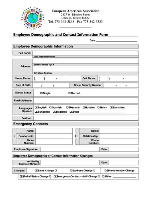 Employee Demographic And Contact Information Form Printable pdf