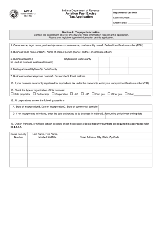 Fillable Aviation Fuel Excise Tax Application Printable pdf