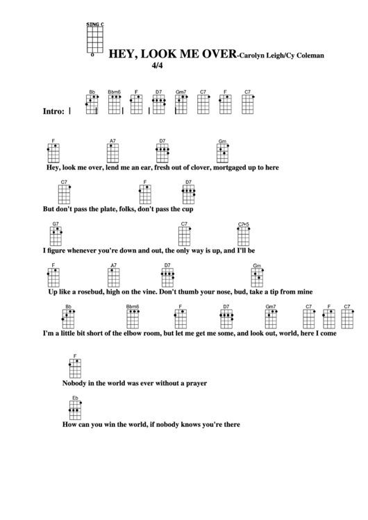 Hey, Look Me Over - Carolyn Leigh/cy Coleman Chord Chart Printable pdf