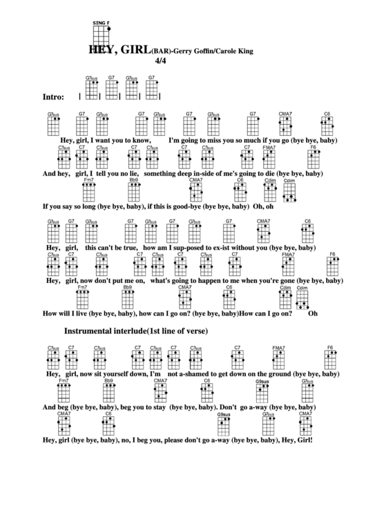 Hey, Girl (Bar) - Gerry Goffin/carole King Chord Chart Printable pdf