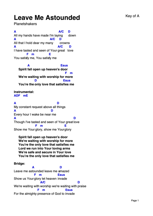 Leave Me Astounded - Worship Chord Chart Printable pdf
