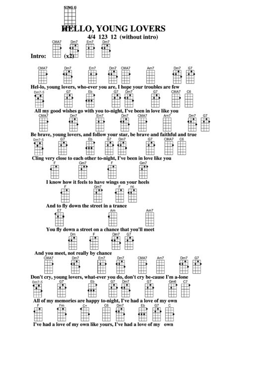 Hello, Young Lovers Chord Chart Printable pdf