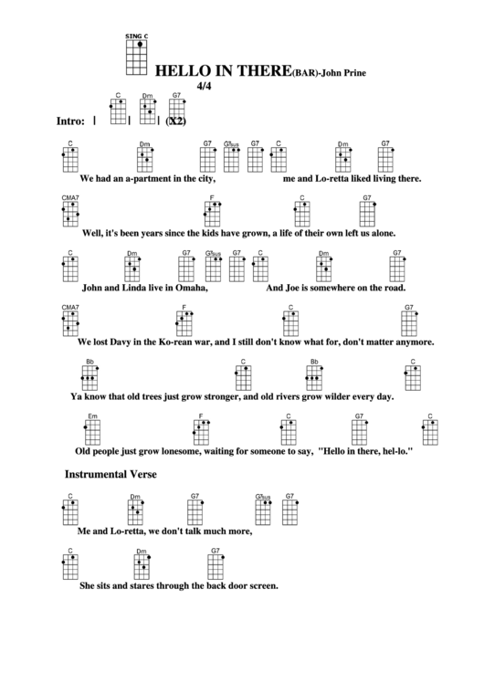 Hello In There (Bar) - John Prine Chord Chart Printable pdf