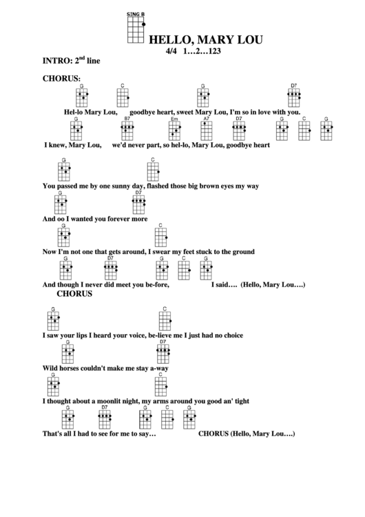 Hello, Mary Lou Chord Chart Printable pdf