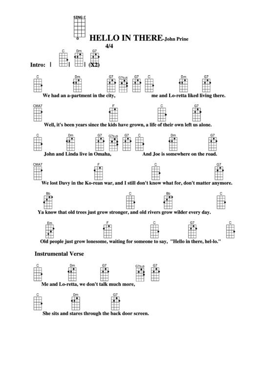 Hello In There - John Prine Chord Chart Printable pdf