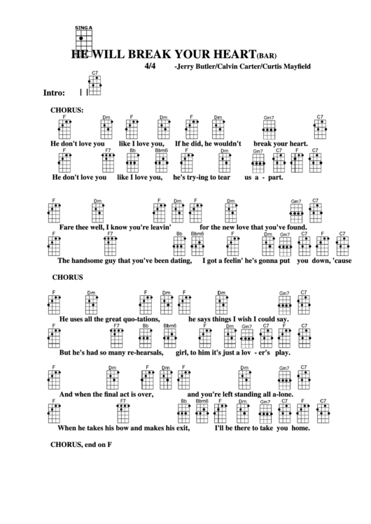 He Will Break Your Heart (Bar) - Jerry Butler/calvin Carter/curtis Mayfield Chord Chart Printable pdf