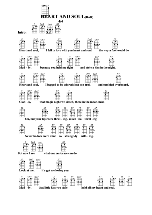 Heart And Soul (Bar) Chord Chart Printable pdf