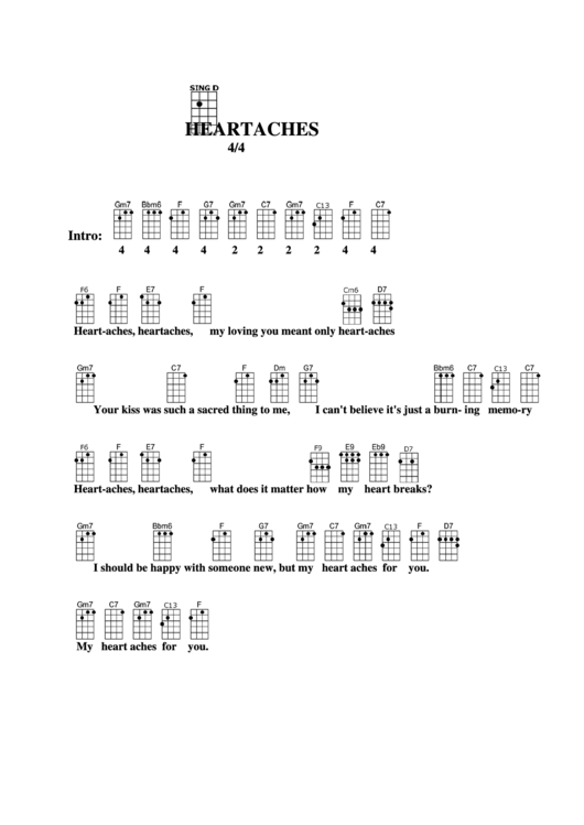 Heartaches Chord Chart Printable pdf