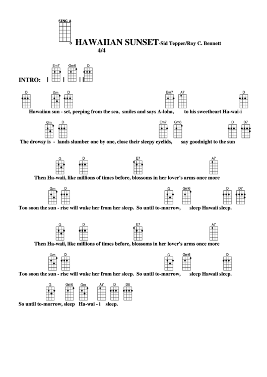 Hawaiian Sunset - Sid Tepper/roy C. Bennett Chord Chart Printable pdf