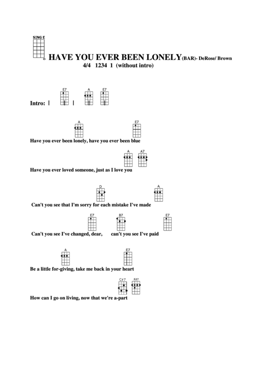 Have You Ever Been Lonely (Bar) - Derose/ Brown Chord Chart Printable pdf