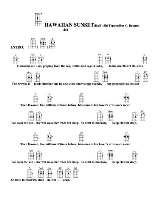 Hawaiian Sunset (Bar) - Sid Tepper/roy C. Bennett Chord Chart Printable pdf