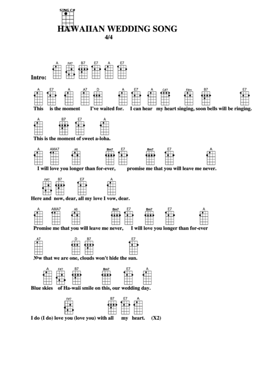 Hawaiian Wedding Song Chord Chart Printable pdf