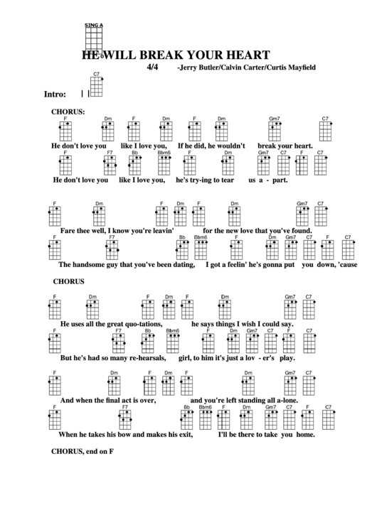 He Will Break Your Heart - Jerry Butler/calvin Carter/curtis Mayfield Chord Chart Printable pdf